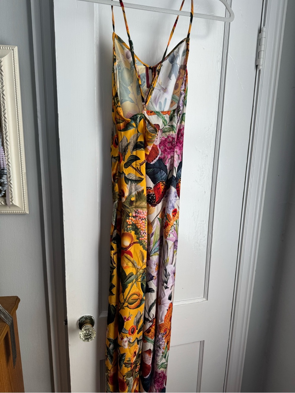 Anthropologist LyreBird Yellow Multi Floral & Fruit Backless Slip Dress